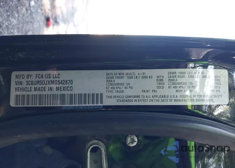 2021 Ram 2500 Big Horn 4X4 6'4 Box z USA, uszkodzony, nr VIN 3C6UR5DJXMG542870